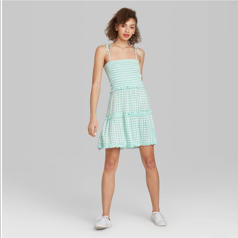 GREEN TARGET WILD FABLE SLEEVELESS GINGHAM DRESS